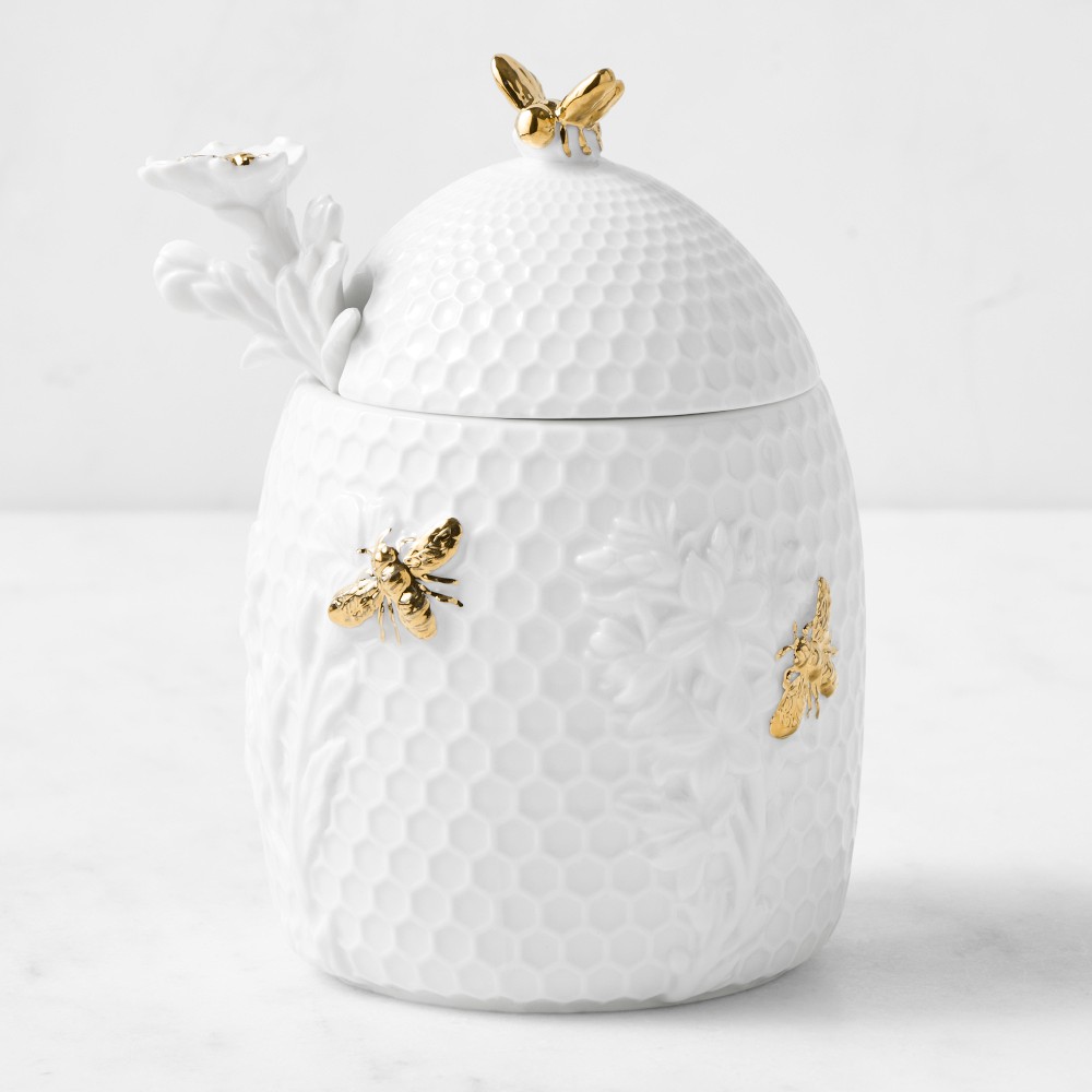 Williams Sonoma Honeycomb Porcelain Figural Honey Pot