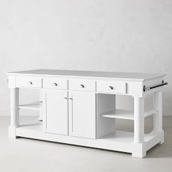 Barrelson Kitchen Island with Marble Top, Polished Nickel (84&quot;)