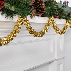 Shiny Gold Jingle Bell Faux Garland, 6'