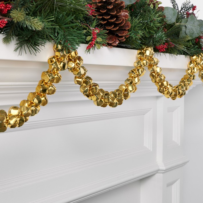 Shiny Gold Jingle Bell Faux Garland, 6'