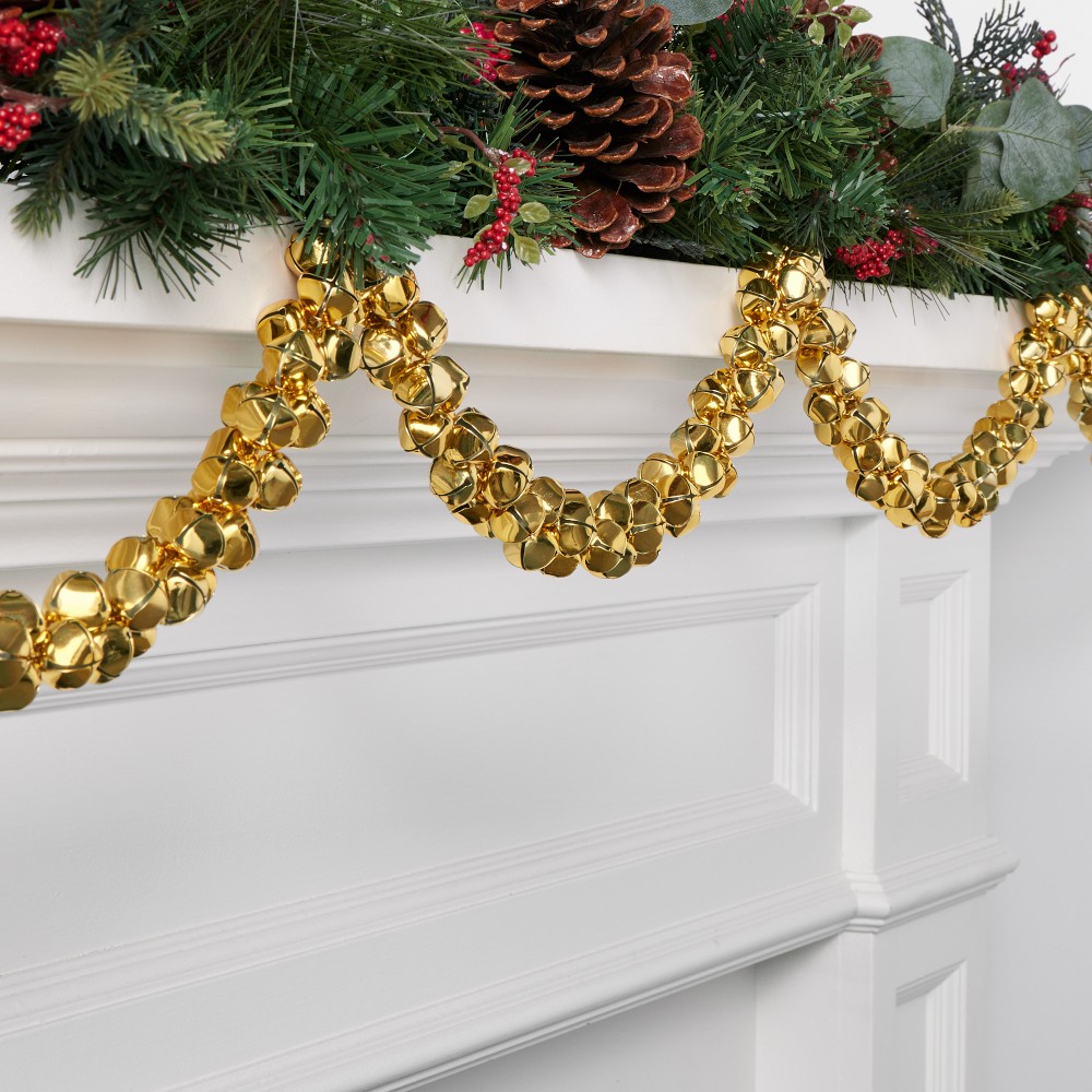 Shiny Gold Jingle Bell Faux Garland, 6'