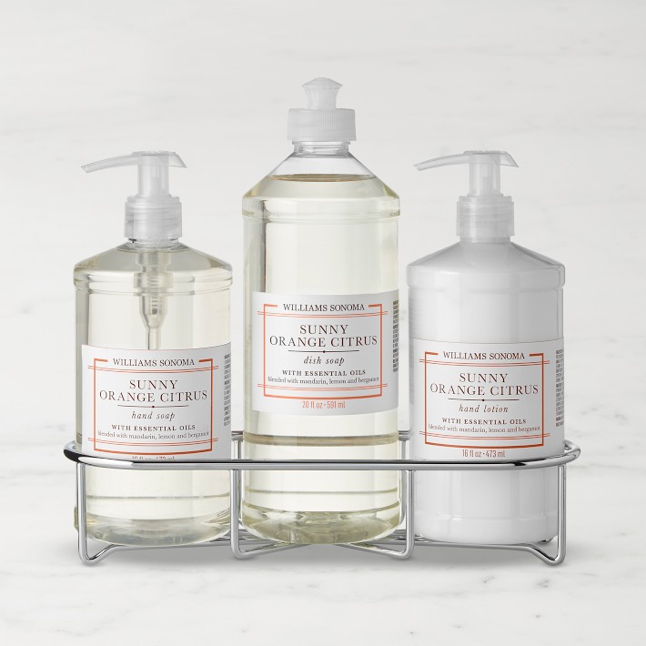 Williams Sonoma Sunny Orange Citrus Hand Soap & Lotion 4-Piece Kitchen Essentials Set, Classic