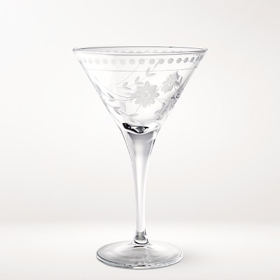 Vintage Etched Martini Glass, Each, Clear