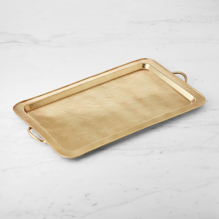 Hammered Rectangle Tray, Antique Brass