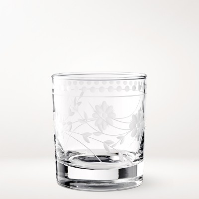 Vintage Etched Double Old-Fashioned Glasses, Set of 4