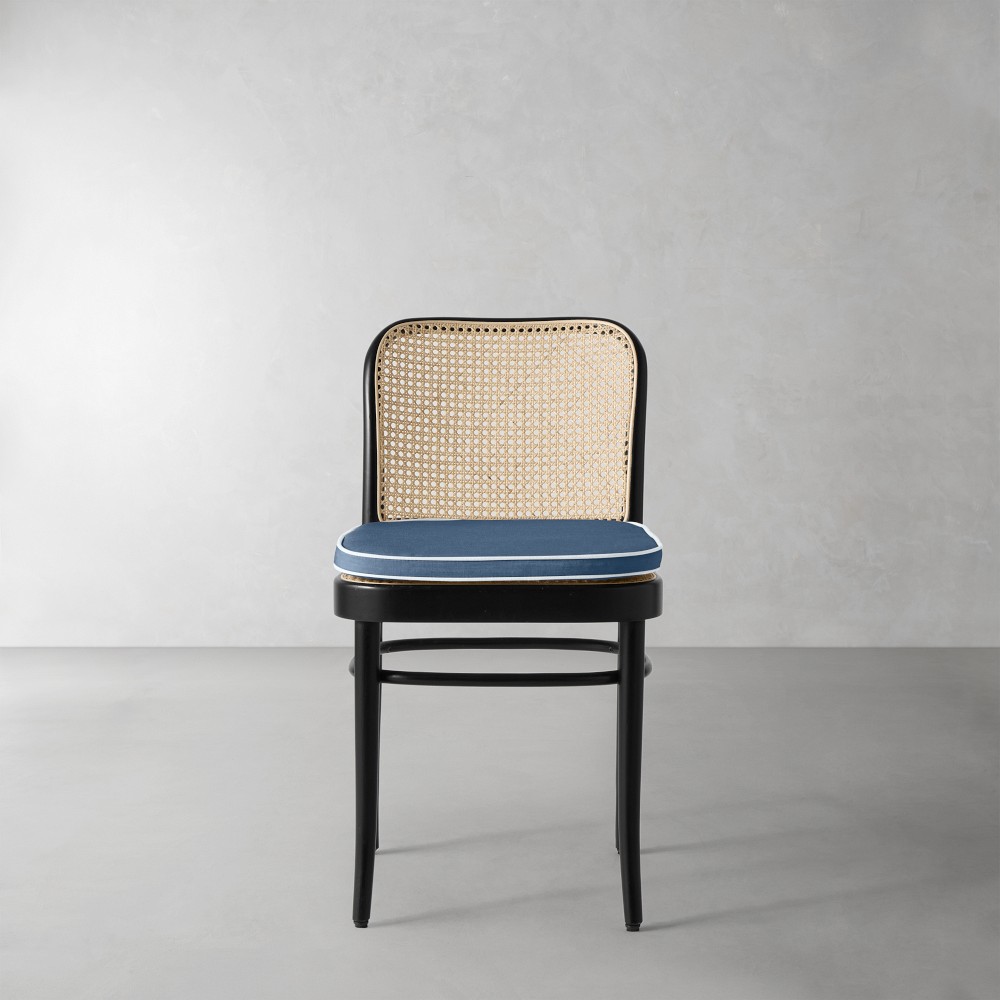 Ton 811 Side Chair Cushion, Standard, Sunbrella Performance Canvas, Denim Blue With Light Blue Piping