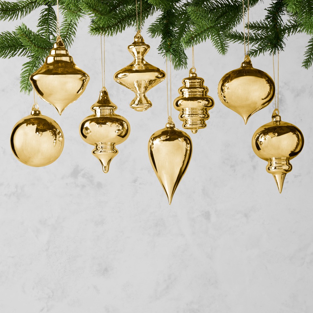 Williams Sonoma Classic Ornaments, Set of 8, Gold