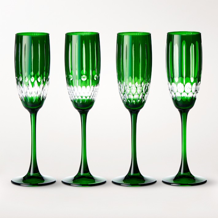 OPEN BOX: Wilshire Jewel Cut Champagne Flutes, Set of 4, Green