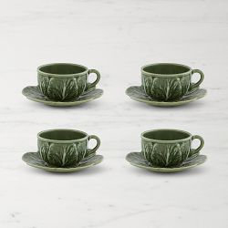 Bordallo Pinheiro Cabbage Cups & Saucers, Set of 4, Green