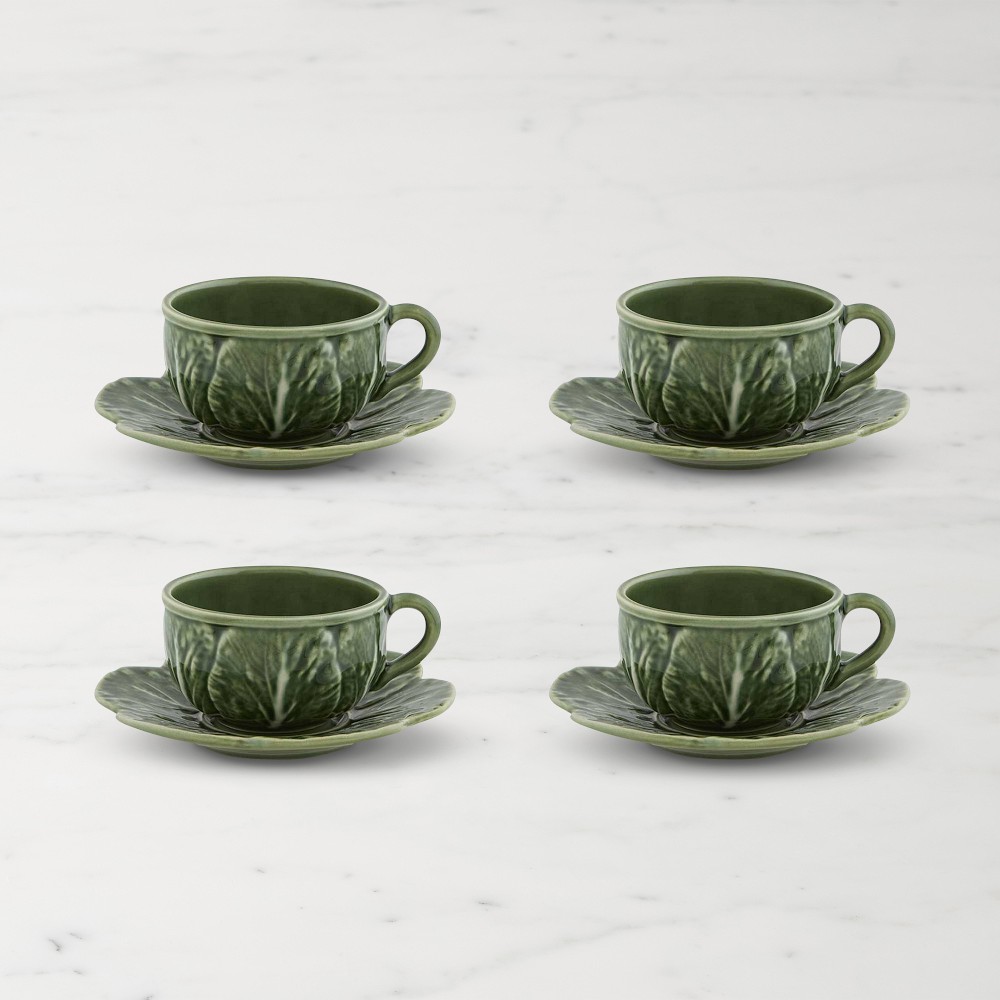 Bordallo Pinheiro Cabbage Cups & Saucers, Set of 4, Green
