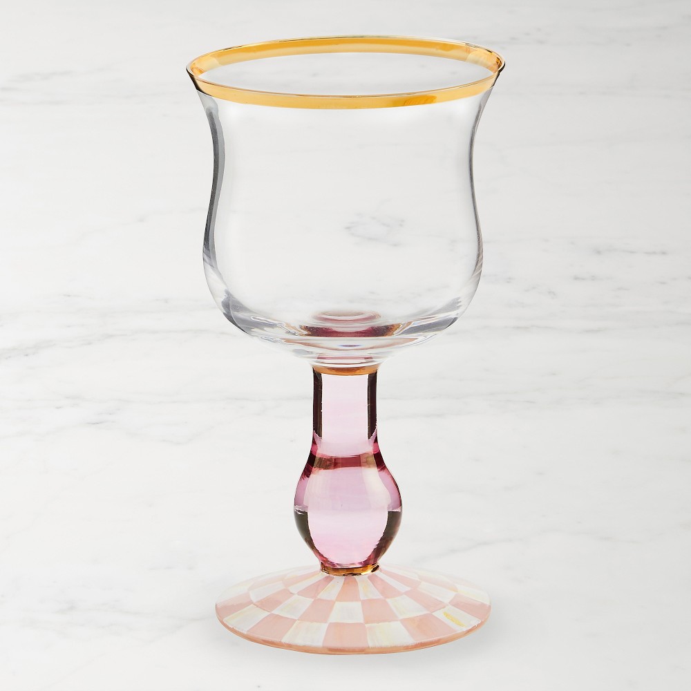 MacKenzie-Childs Rosy Check Wine Glass