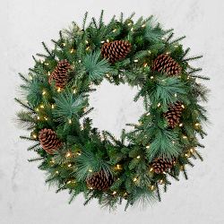 Mixed Evergreen Window Pre-Lit Wreath, 22" LED Clear