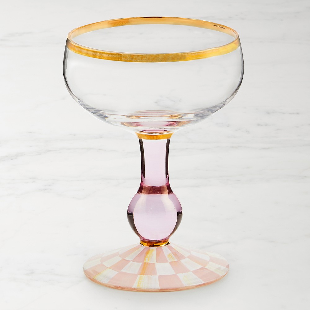 MacKenzie-Childs Rosy Check Coupe Glass