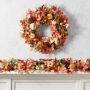 Fall Pumpkin &amp; Maple Leaves UV Protected Faux Wreath &amp; Garland