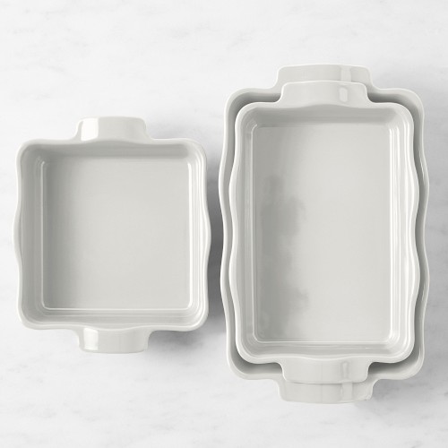 Emile Henry French Ceramic Ruffle Bakers White, Set of 3