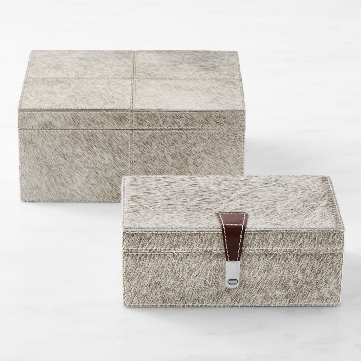 hide 収納ボックス Hair-On-Hide Leather Box | Williams Sonoma