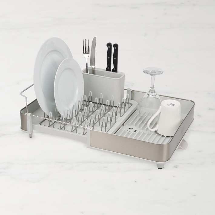 Joseph Joseph Extend Steel Expandable Dish Rack with Draining Spout, Stone