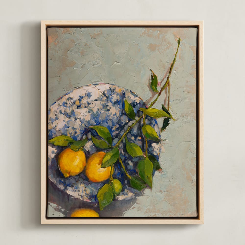 Minted, Wendy Keller, Fruit on a Plate 3, Framed Canvas, 11x14, Natural Wood Frame
