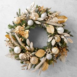 Gilded Champagne Ornament Pre-Lit Faux Wreath &amp; Garland