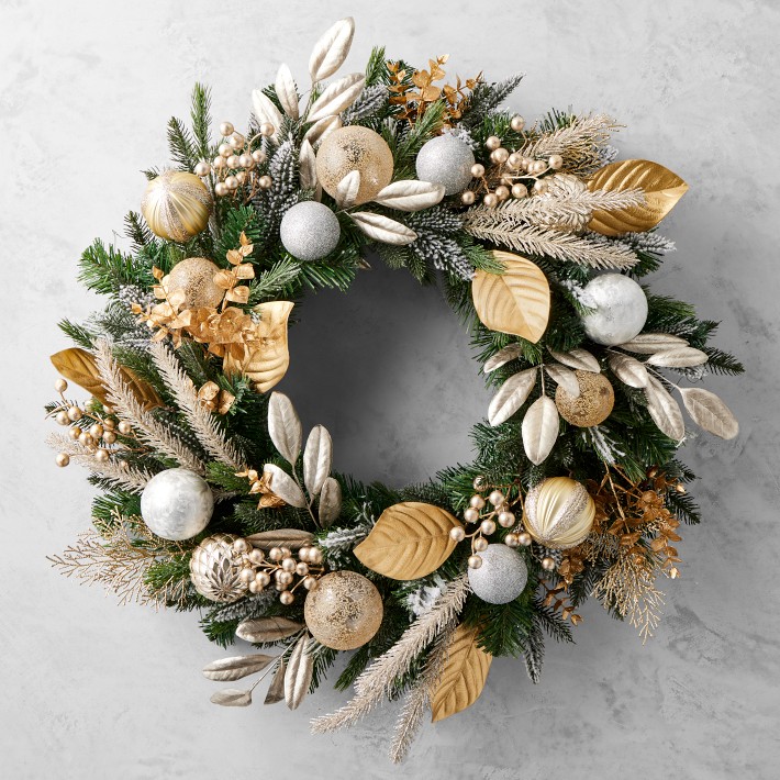 Gilded Champagne Ornament Pre-Lit Faux Wreath