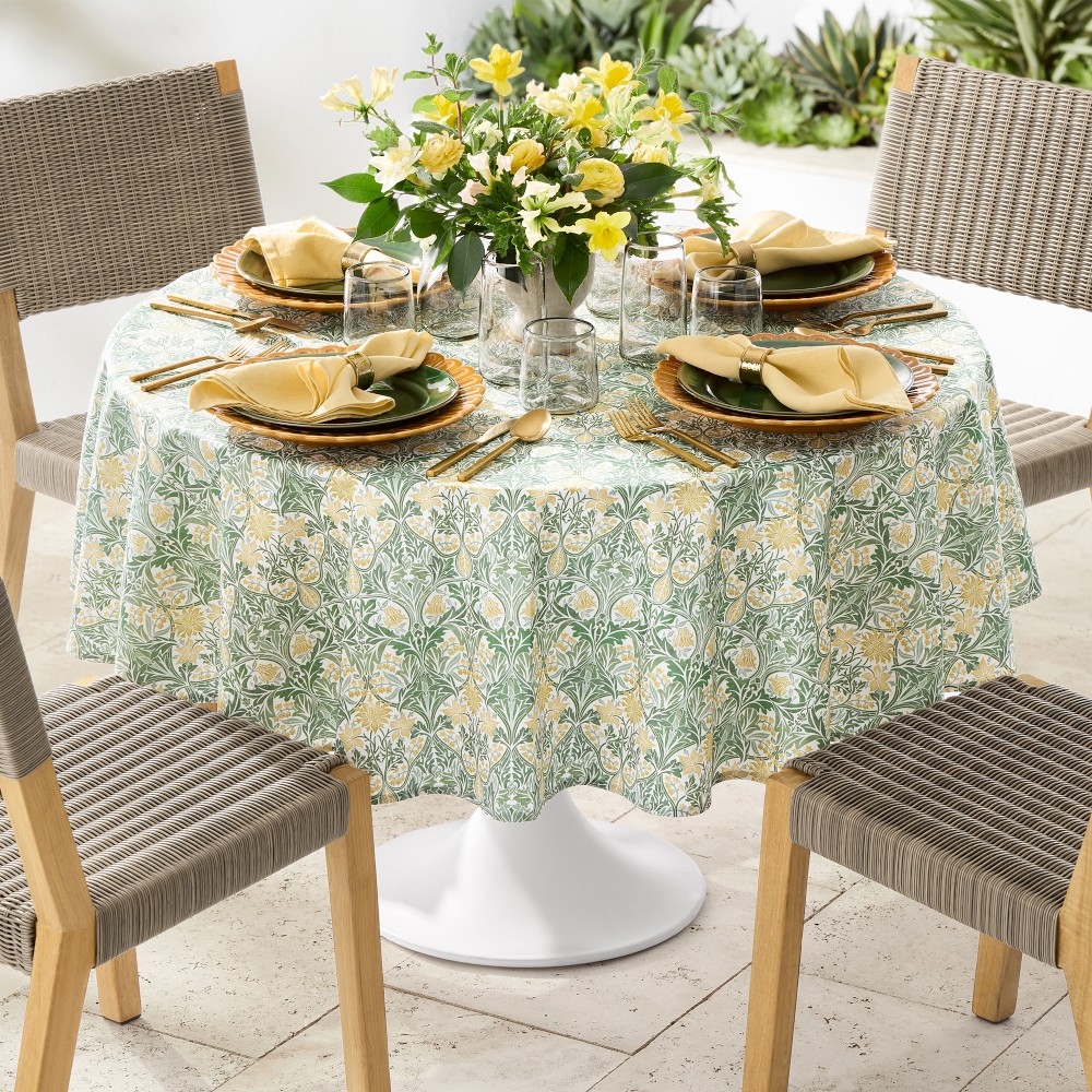 Morris & Co. x Williams Sonoma Bluebell Outdoor Round Tablecloth, Sage