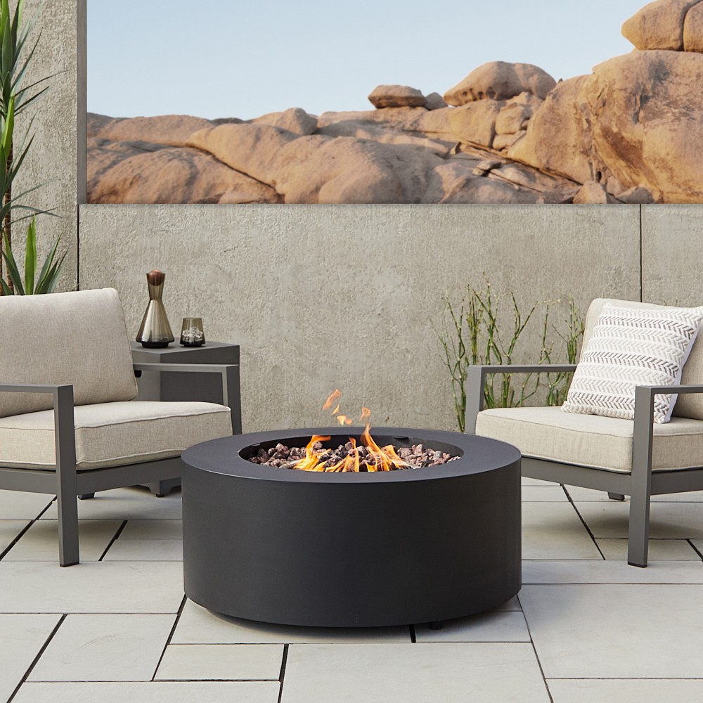 Cardona Medium Round Fire Table, Black, 36"
