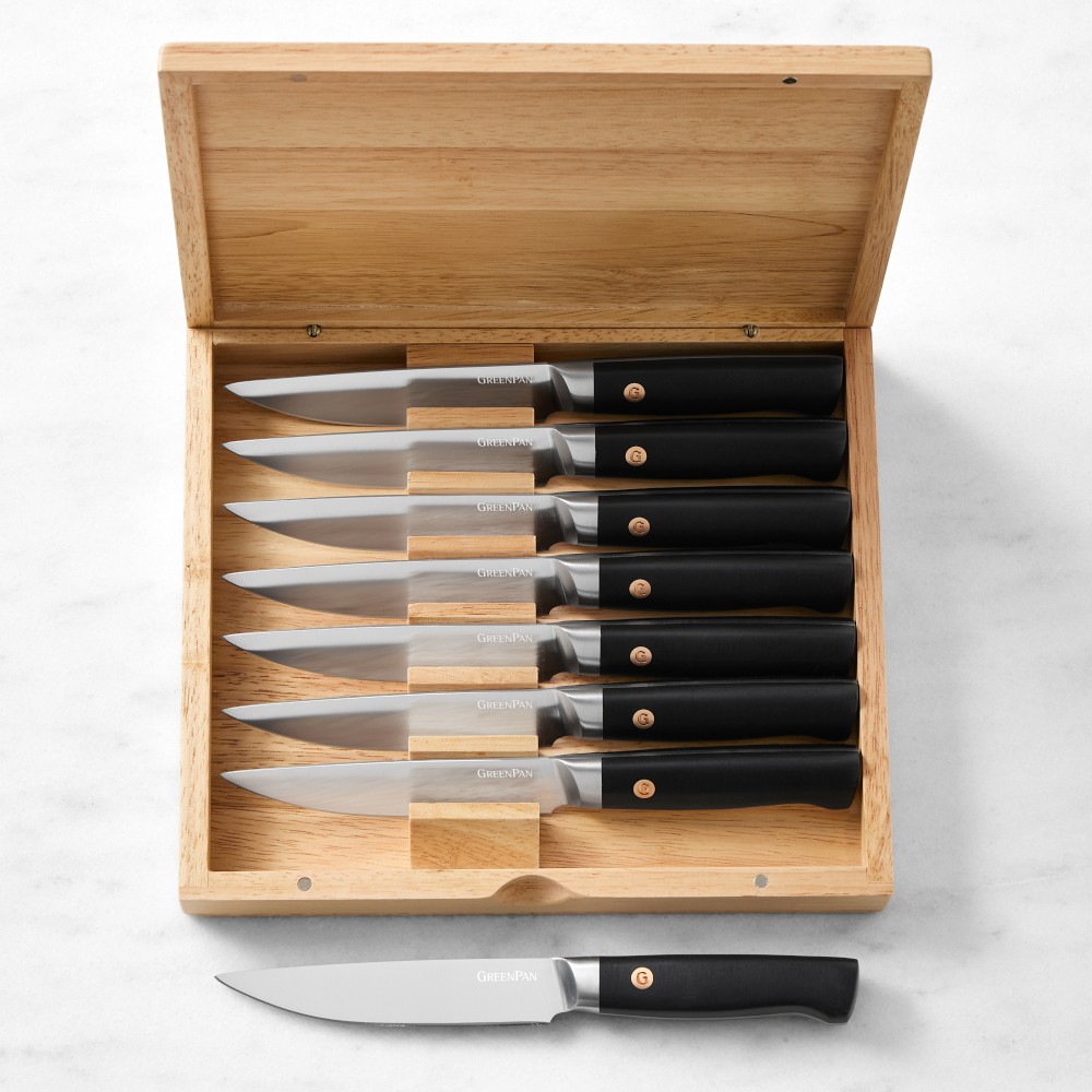 GreenPan™ Elite Black Rubberwood Steak Gift Set, Set of 8