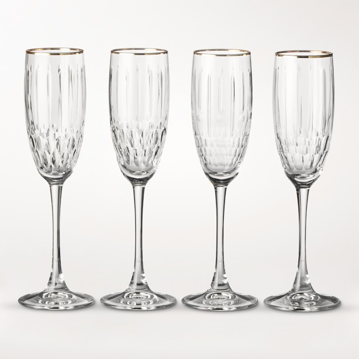 Wilshire Jewel Cut Gold Rim Champagne Flutes, Set of 4