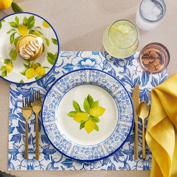 Lemon Outdoor Melamine Dinner Plates, Set of 4