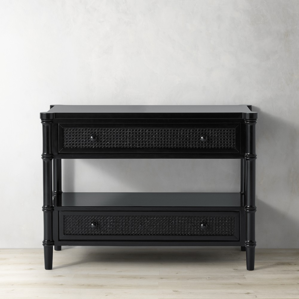 OPEN BOX: Cane 2 Drawer Nightstand, Wood, Ebony