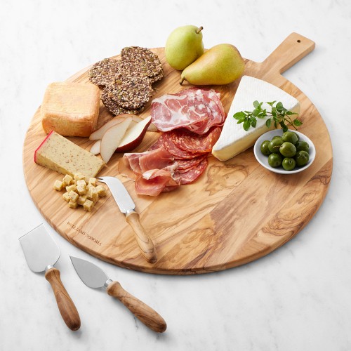 Olivewood Round Cheese Board with Cheese Knives, Large