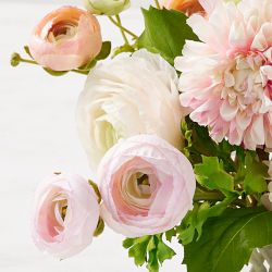 Faux Ranunculus &amp; Dahlia Floral Arrangement in Glass Vase