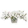 Faux Magnolia Arrangement in Square Vase