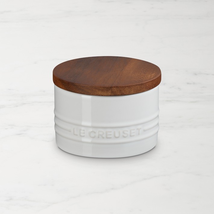 Le Creuset Signature Salt Cellar with Wood Lid in White