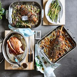 All Clad Stainless-Steel Covered Oval Roasting Pan with Rack