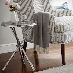 Faux Bois Accent Table with Granite Top (16.5&quot;)