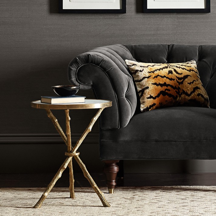 Faux Bois Accent Table with Marble Top (16.5&quot;)