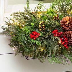 Outdoor Faux Winter Evergreen Window Box