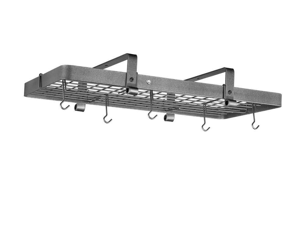 Enclume Low Ceiling Rectangular Pot Rack, Hammered Steel