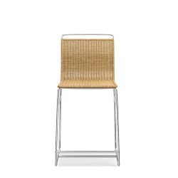 Metal and Rattan Counter Stool, Natural, Polished Nickel