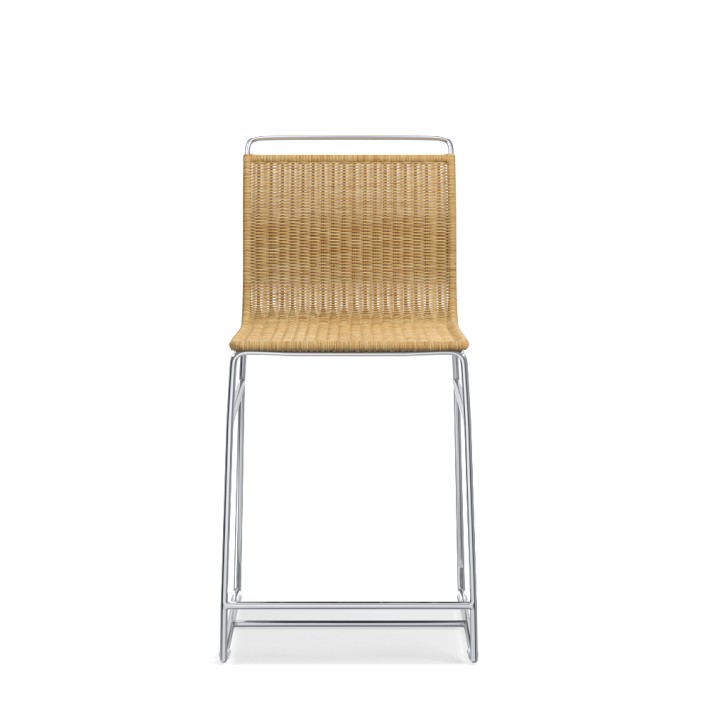 Metal and Rattan Counter Stool, Natural, Polished Nickel