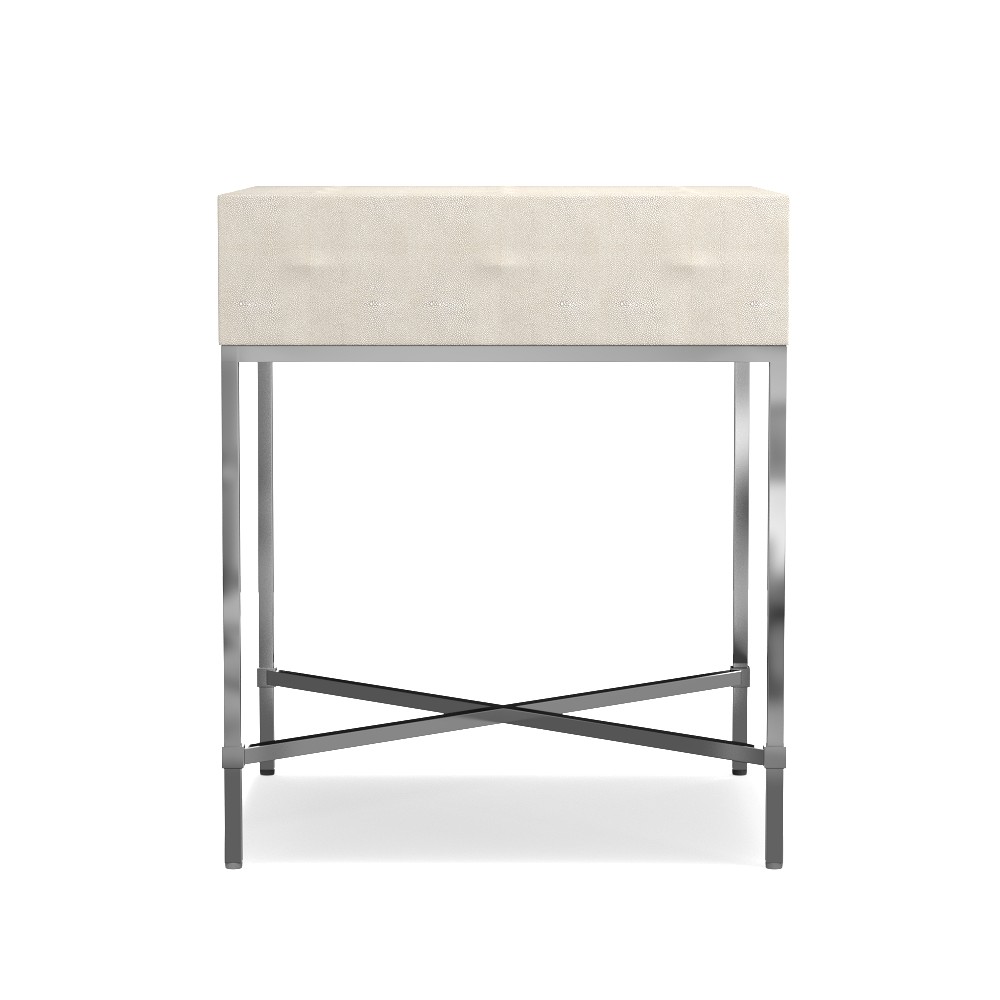 Faux Shagreen Side Table, Cream, Polished Nickel