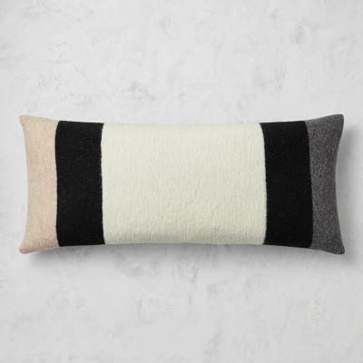 Italian Boiled Wool Stripe Pillow Cover, 14&quot; X 36&quot;, Natural