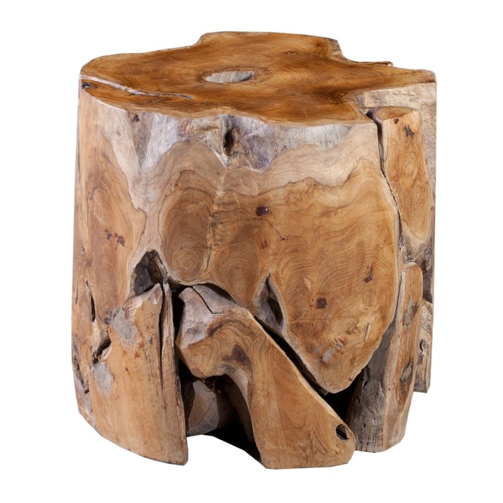 Sliced Teak Live Edge Stool, Round