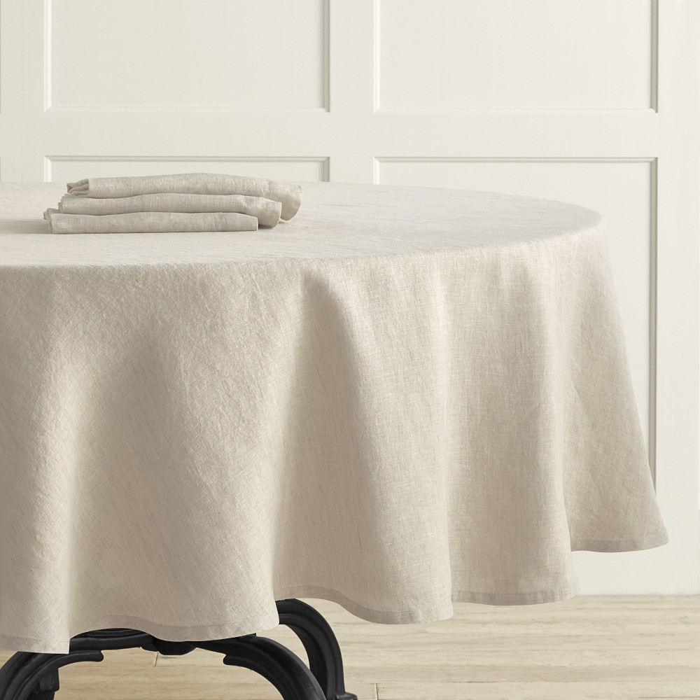 OPEN BOX: Italian Washed Linen Tablecloth, 90" Round, Flax