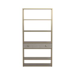Faux Shagreen Shelving, Grey, Brass