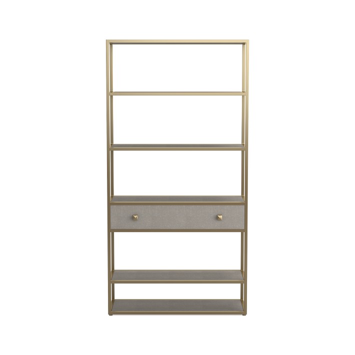 Faux Shagreen Shelving, Grey, Brass