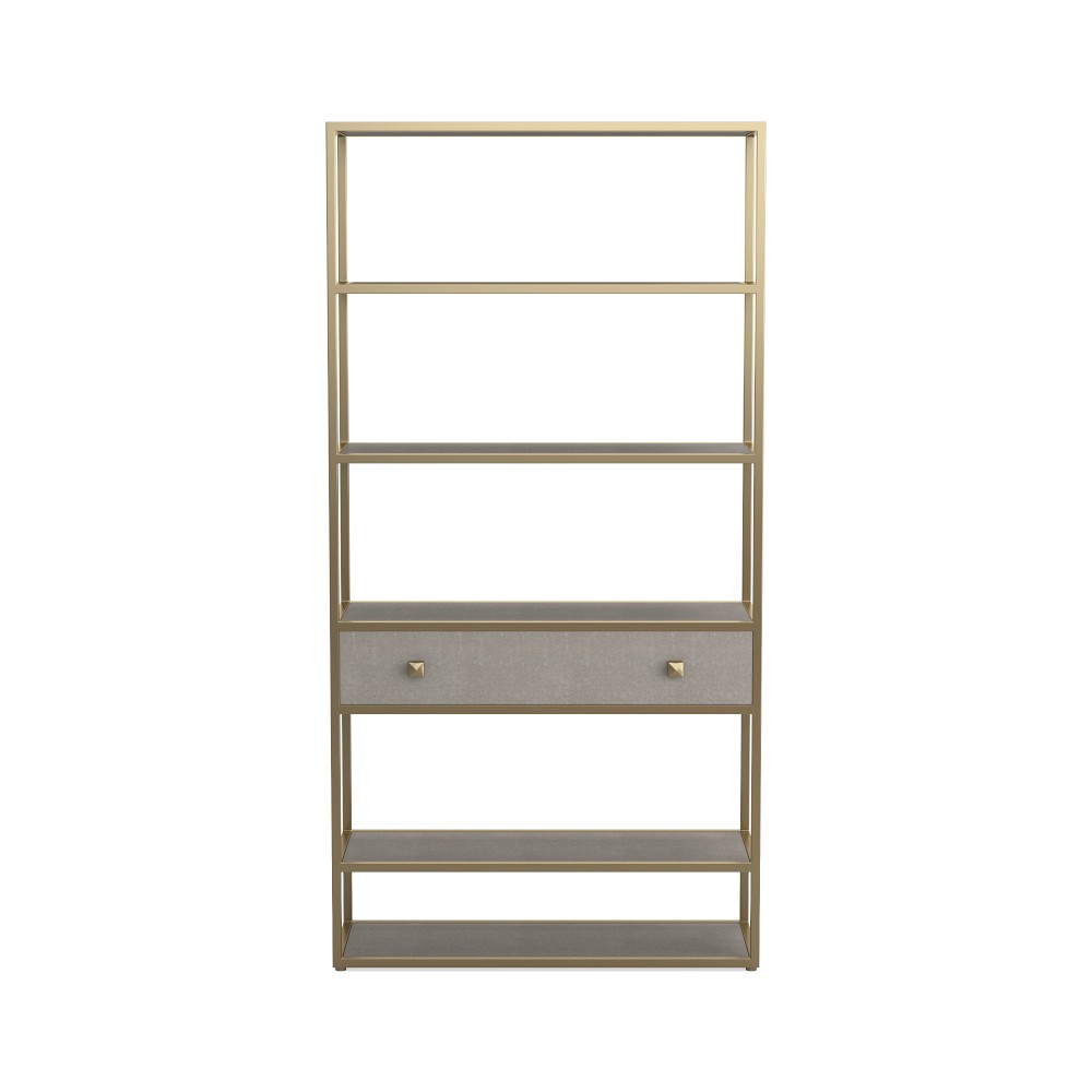 Faux Shagreen Shelving, Grey, Brass