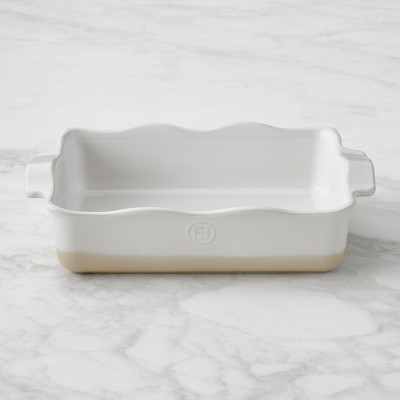 Emile Henry French Ceramic Ruffle Rectangular Baker, Medium, White