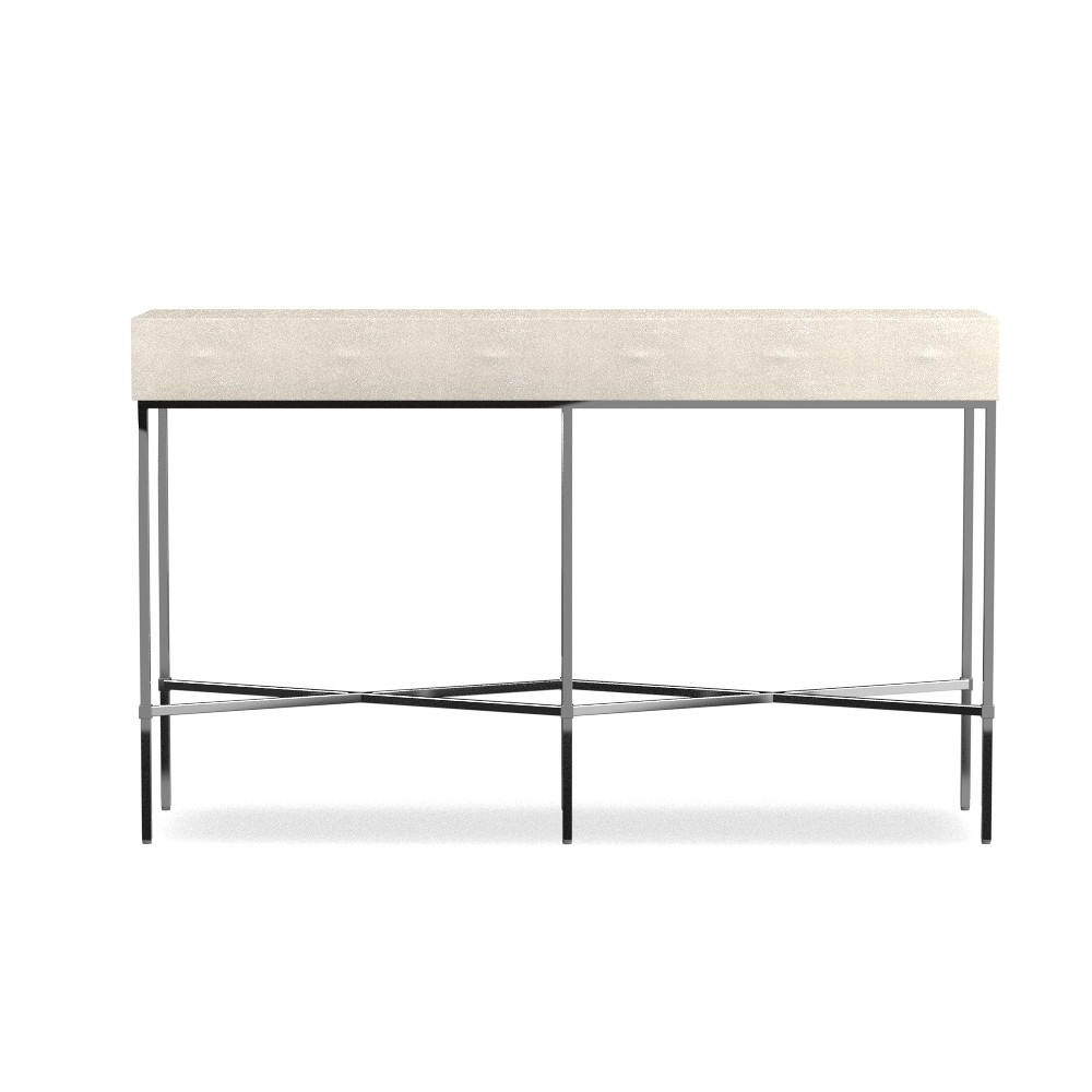 Faux Shagreen Console, Cream, Polished Nickel